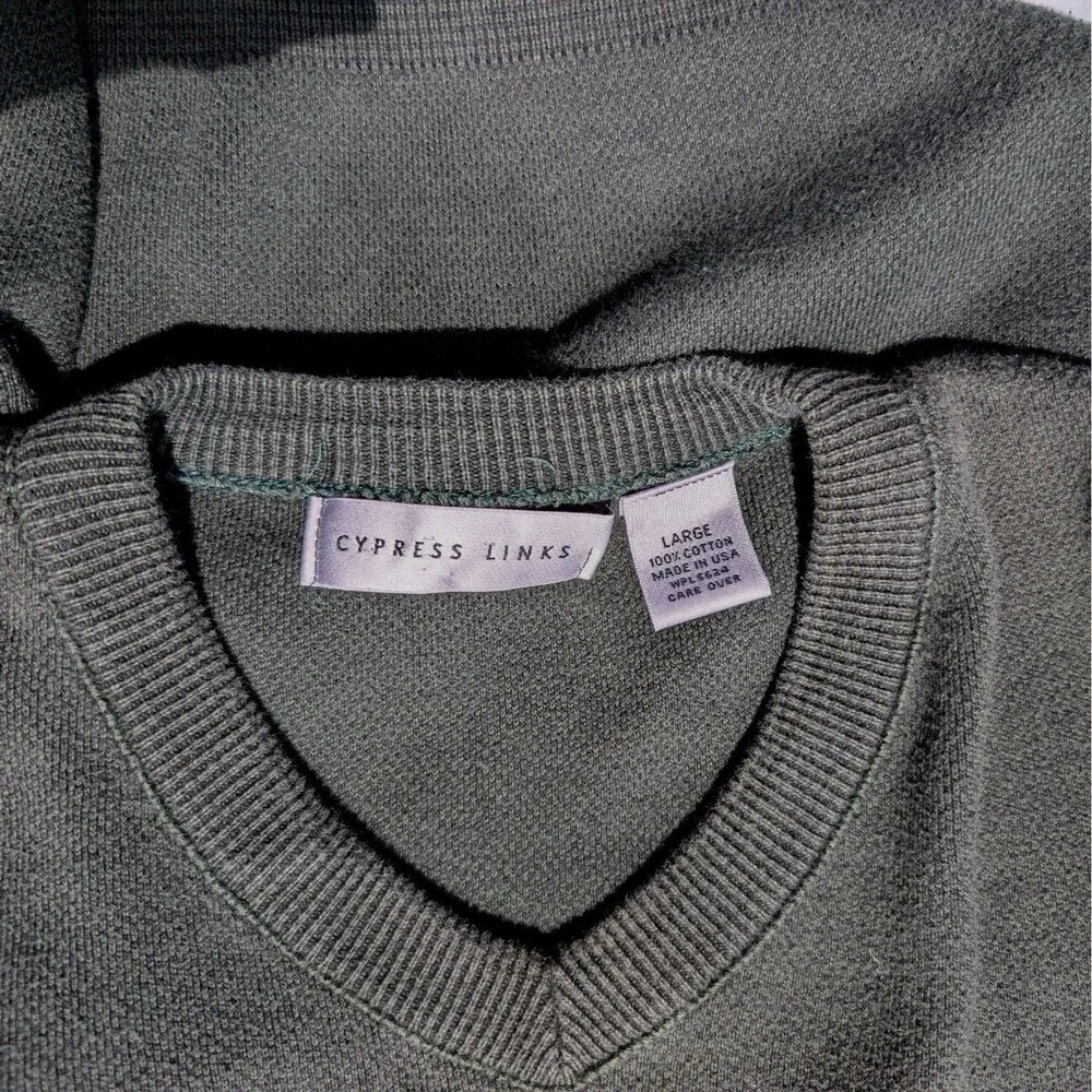 Cypress Links Golf Wear V-Neck Sweater Green Men's Large 100% Cotton Soft Casual